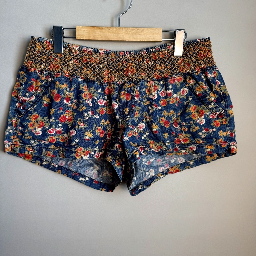 Rewash Women's XL Pull-On Boho Floral Shorts Elastic Waist Festival Beach Summer